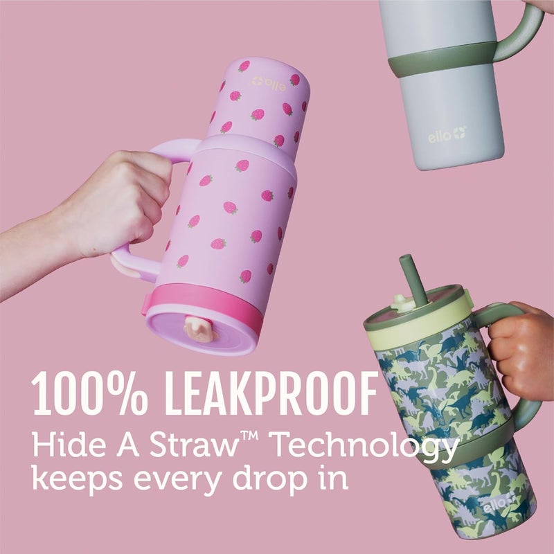 Ello كوب أطفال من الفولاذ المقاوم للصدأ سعة 18 أونصة من أواسي مع مقبض وقشة قابلة للسحب، 100% مقاوم للتسرب، معزول بجدار مزدوج، زجاجة ماء للأطفال للمدرسة، خالية من BPA، آمنة للغسل في غسالة الصحون، أفوكادو - Image 1